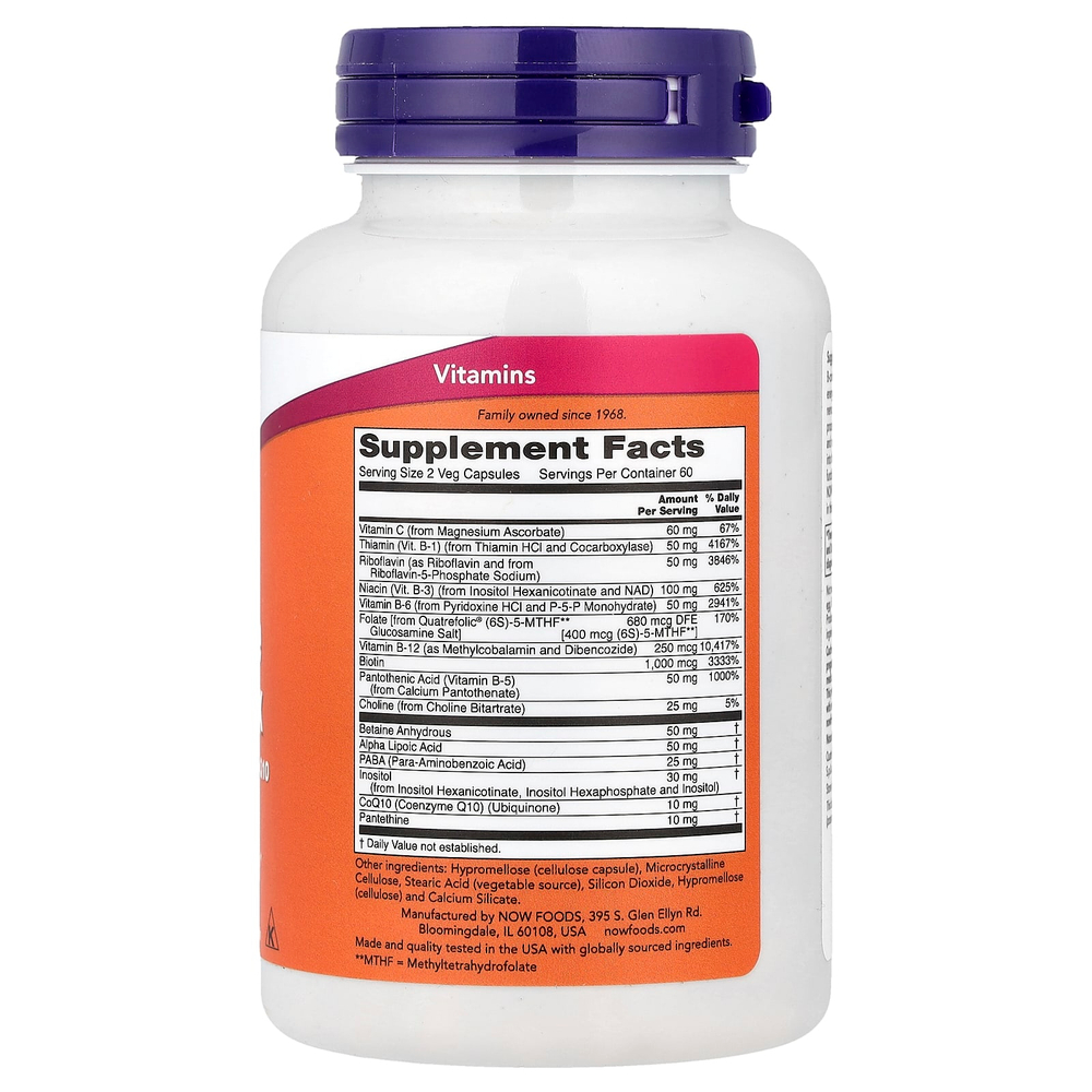 NOW Foods, комплекс коэнзимов группы B с альфа-липоевой кислотой и коэнзимом Q10, 120 растительных капсул