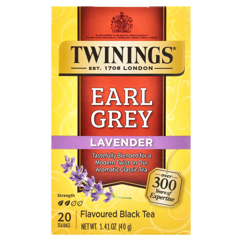 Twinings, "Эрл Грей", черный чай с ароматом лаванды, 20 чайных пакетиков, 1,41 унции (40 г)