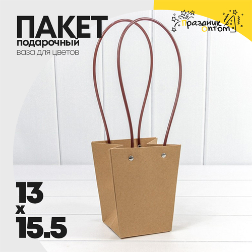Пакет подарочный 15.5х13х9.5см Ваза для цветов (Крафт)