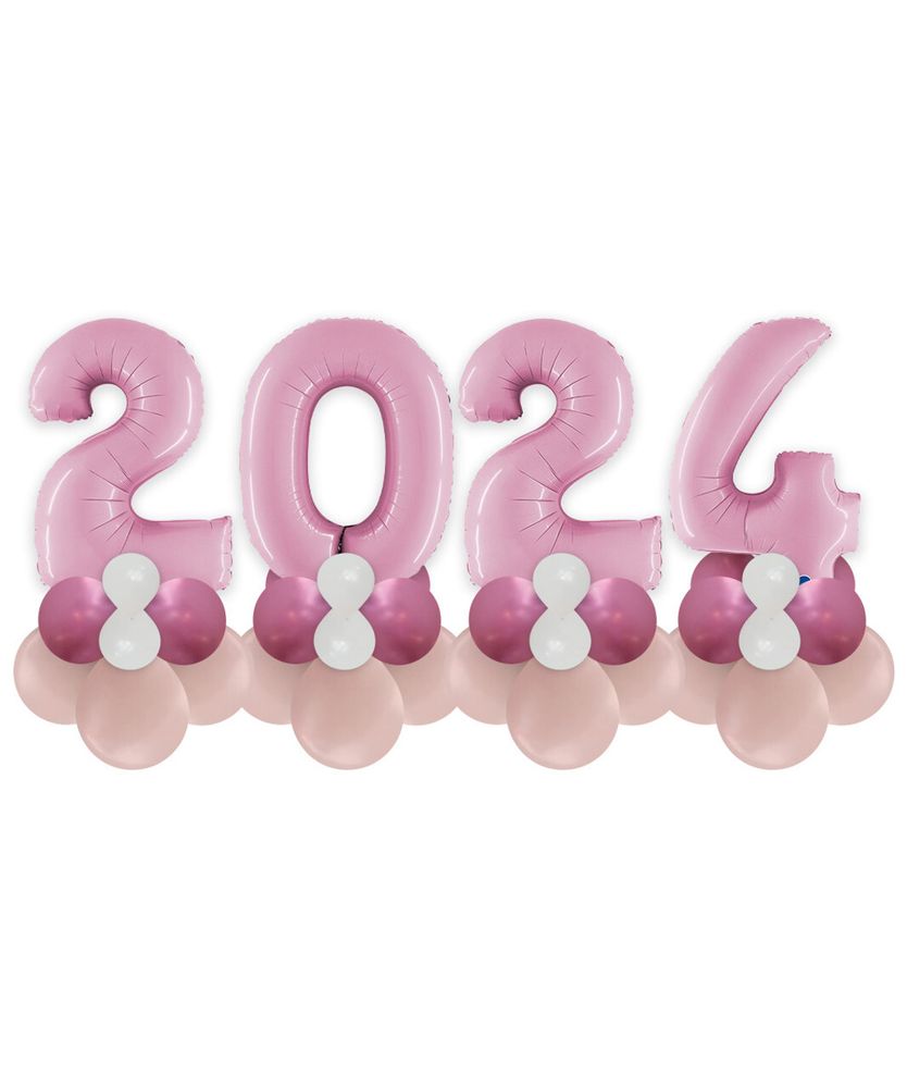 Стойки из шаров с цифрами 2024 на Новый год розового цвета