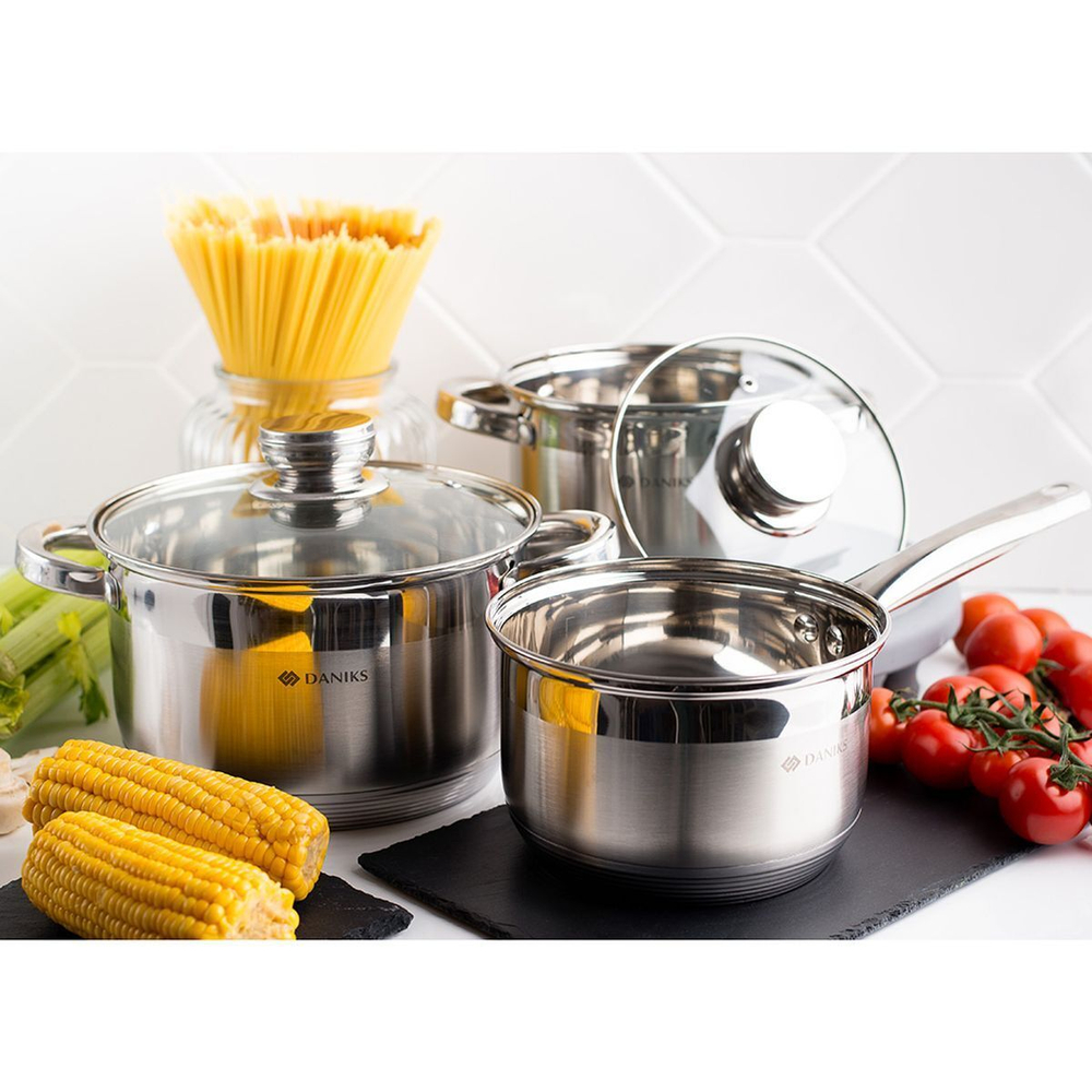 Кастрюля нерж, 3.9 л, с крыш, Daniks, Стандарт-PR, SD-20-2, индукц