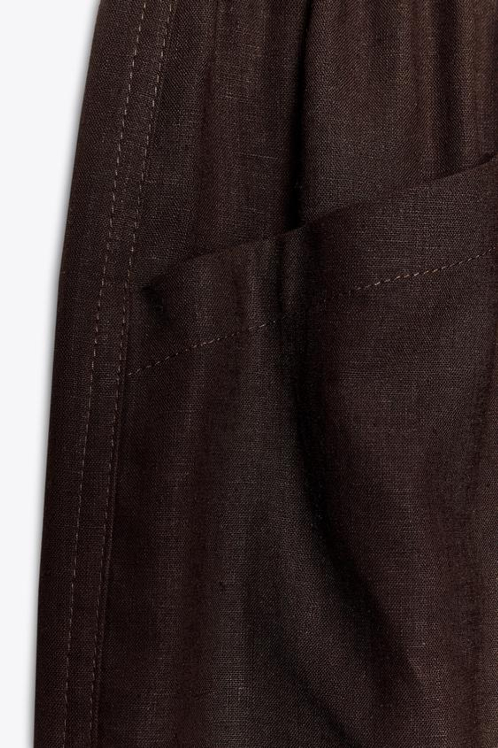 ZARA БРЮКИ ИЗ ЛЬНЯНОЙ ТКАНИ С БУСИНАМИ НА ШНУРКЕ, КОРИЧНЕВЫЙ