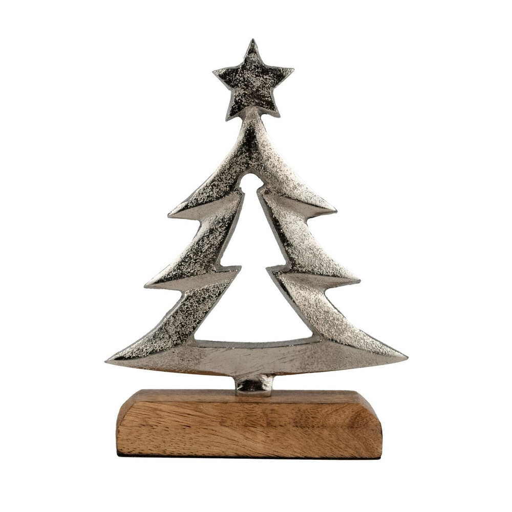 Елочка серебряная металл/дерево 14 см
