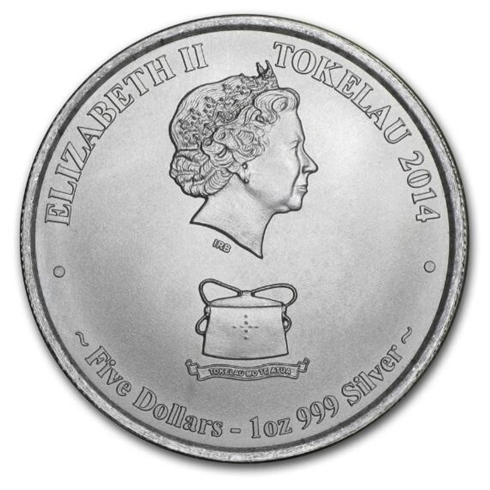 2014 Токелау 1 Унция серебра $ 5 Желтоперый Тунец