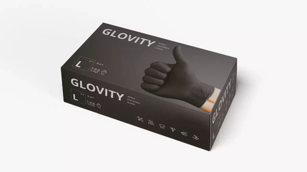 Glovity Перчатки Нитриловые черные (L), 50 пар