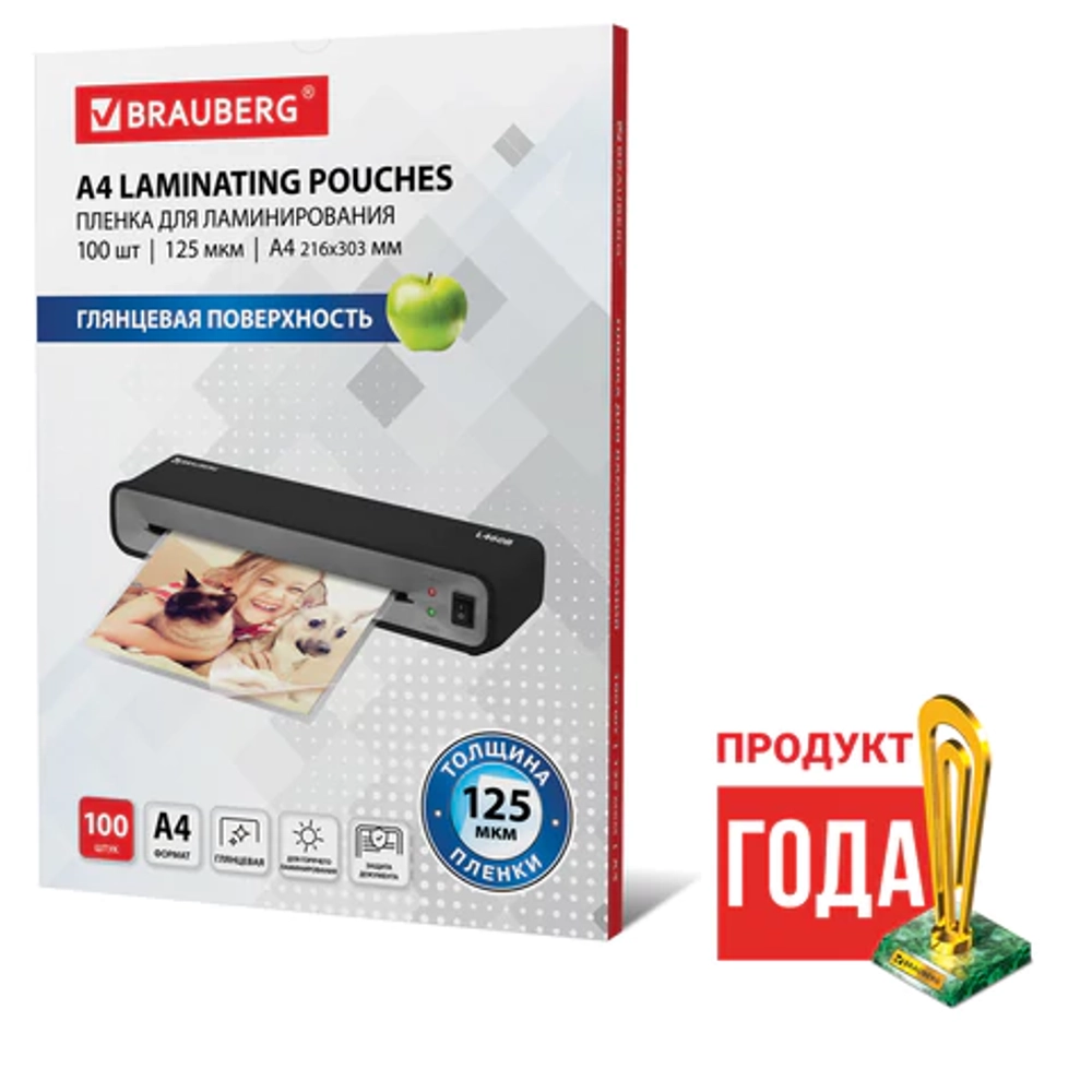 Пленки-заготовки для ламинирования А4, КОМПЛЕКТ 100 шт., 125 мкм, BRAUBERG