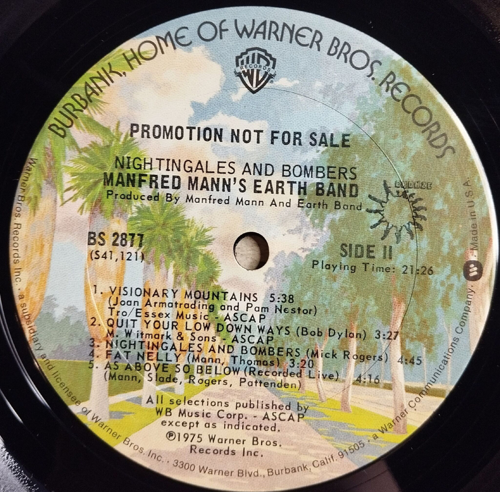 Винтажная виниловая пластинка LP Manfred Mann Earth Band Nightingales and Bombers (USA 1975) (Promo)