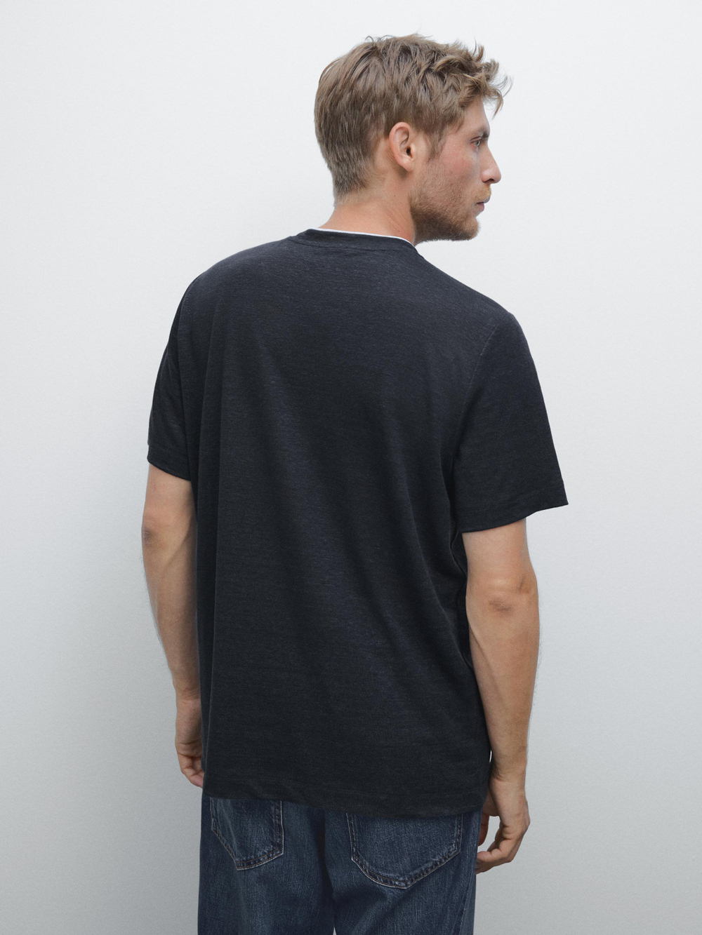 Massimo Dutti Футболка из контрастной трикотажной ткани, темно-синий