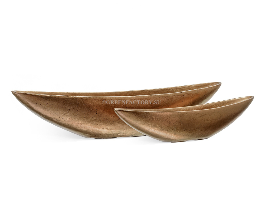 Кашпо TREEZ Effectory - Metal - Ваза-Лодка (2 размера) - Тёмное матовое золото