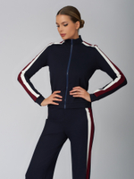 Женский хлопковый спортивный костюм тёмно-синий с контрастными линиями