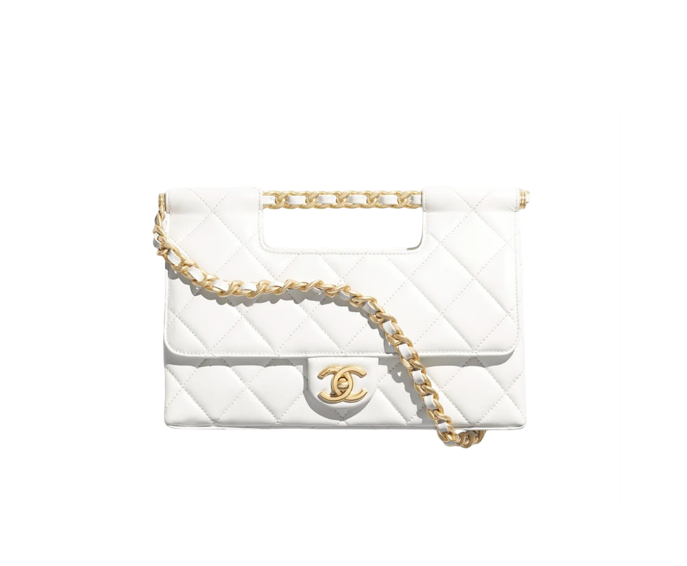 Сумка Chanel Flap Bag с верхней ручкой из кожи ягнёнка, белая