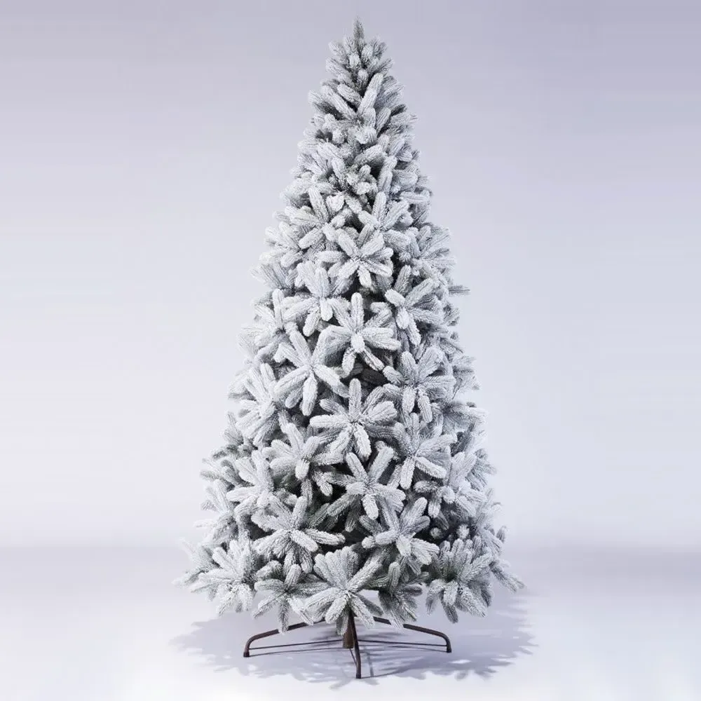 Заснеженная елка с гирляндой встроенной «Русская Императрица» (Литая хвоя) 210 см / 2,1 м