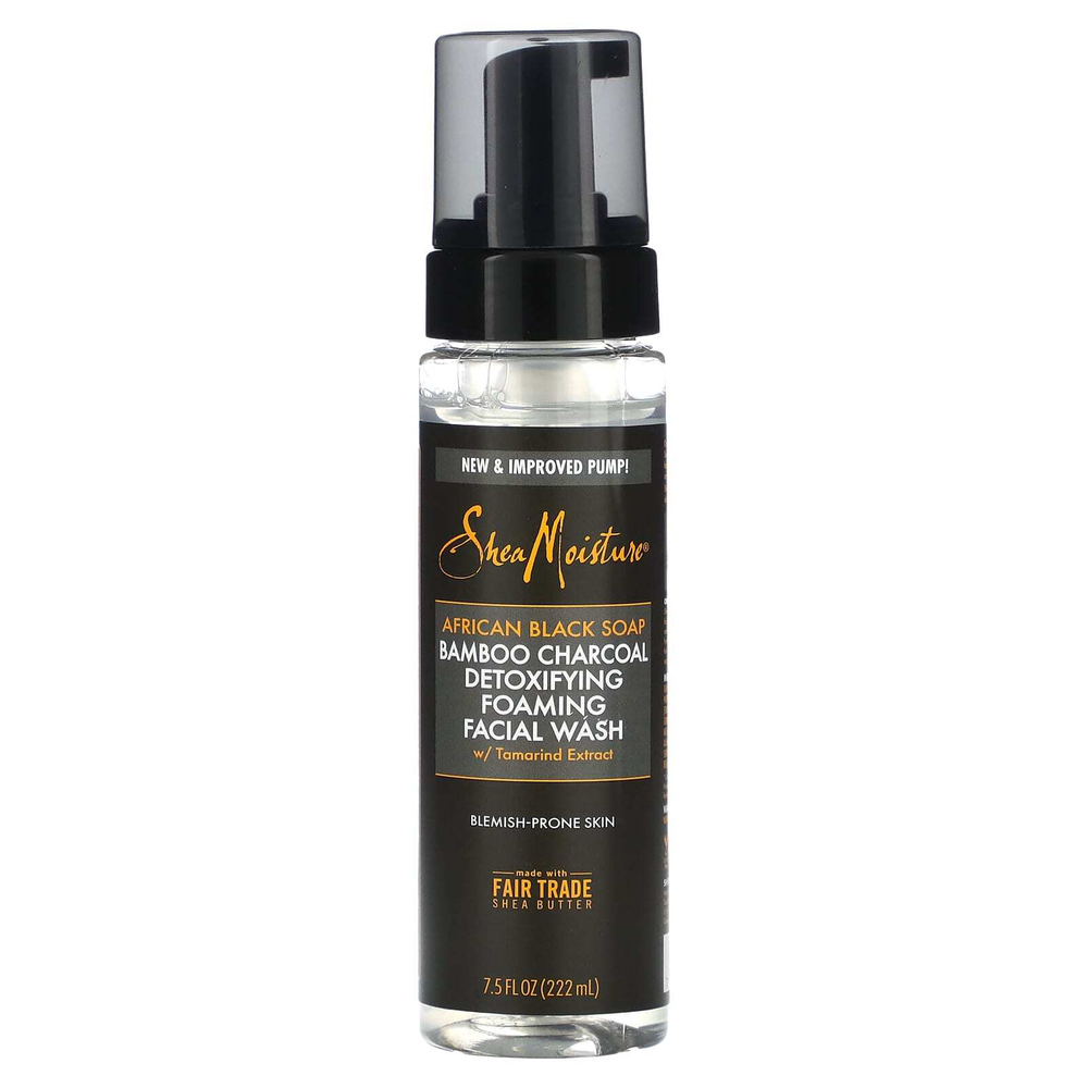 SheaMoisture, African Black Soap, очищающая пенка для умывания с бамбуковым углем и экстрактом тамаринда, 222 мл (7,5 жидк. унц.)