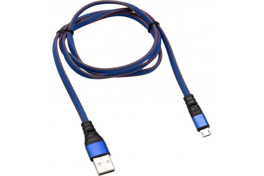 Кабель USB - micro USB REXANT 1 м, плоский, синяя джинсовая оплетка 18-1163