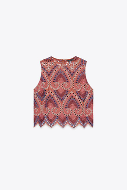 ZARA ТОП С АЖУРНОЙ ВЫШИВКОЙ, РАЗНОЦВЕТНЫЙ