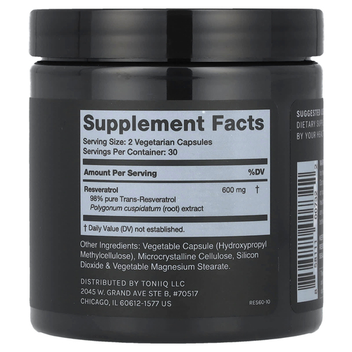 Toniiq, Ресвератрол, 60 капсул (300 мг на капсулу)