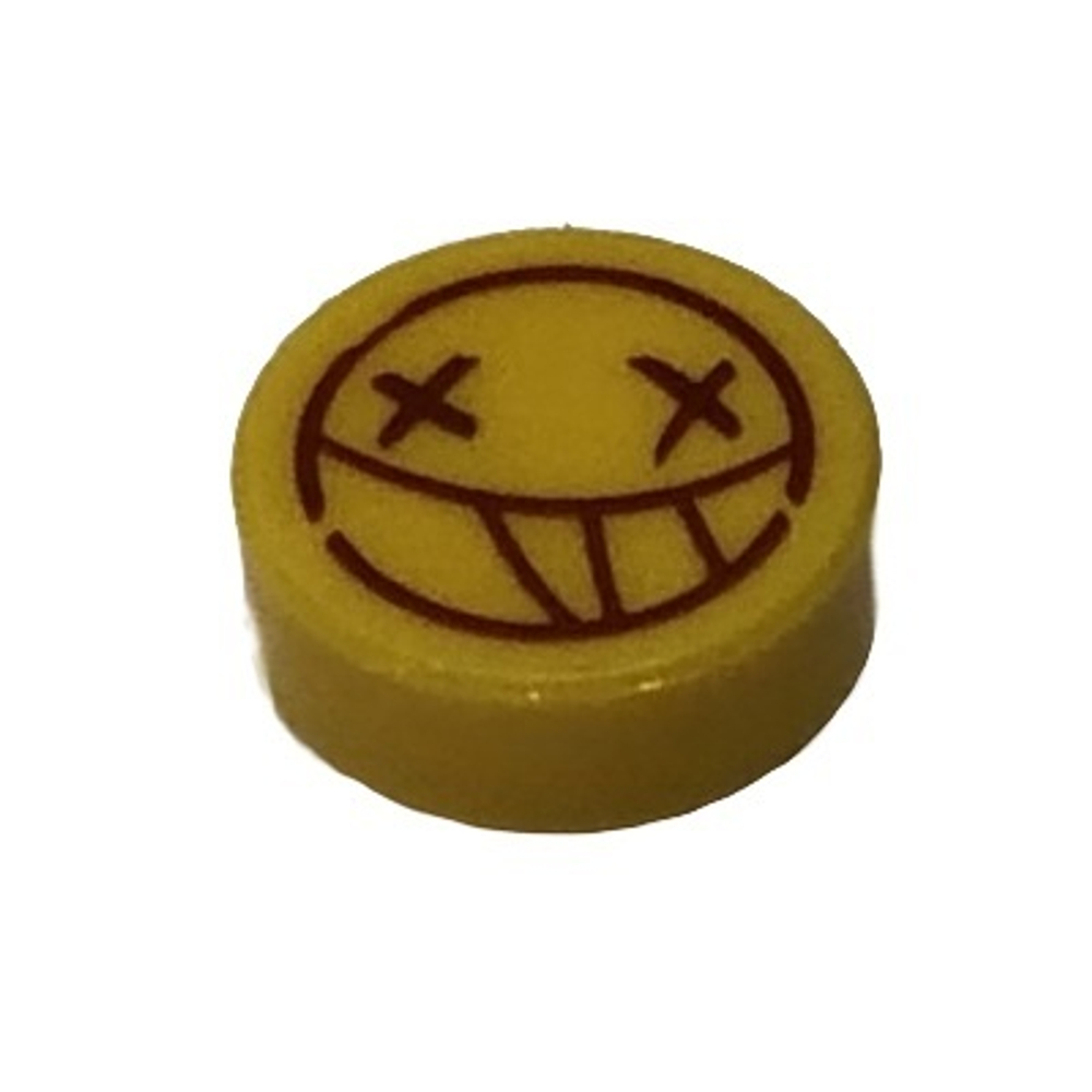 Плитка круглая 1 x 1 с рисунком смайлика и крестообразных глаз 98138pb112