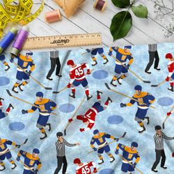 Ткань кулирная гладь хоккеисты на льду