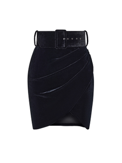Юбка мини драпированная из бархата с ремнем