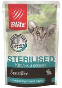 Blitz 85г пауч Sensitive Влажный корм для стерилизованных кошек Кролик и клюква (соус)