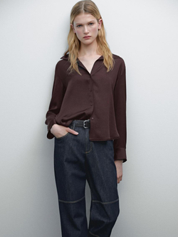 Massimo Dutti Рубашка из струящегося атласа, гранатовый