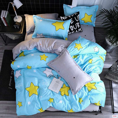 2-спальное постельное белье из сатина Голубой с желтыми звездами