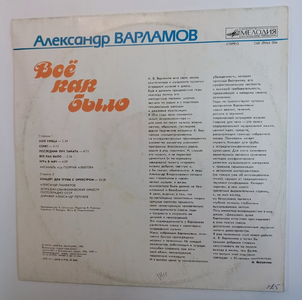 Александр Варламов Всё Как Было (USSR 1990)