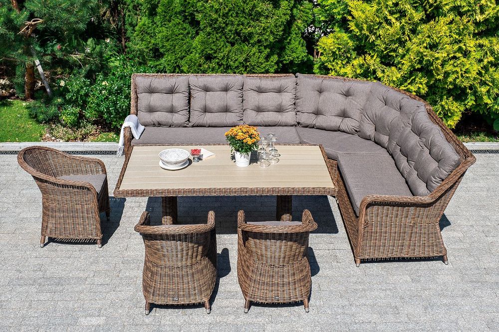 Бергамо, плетеный центральный модуль дивана, диван коричневый/соломенный, искусственный ротанг