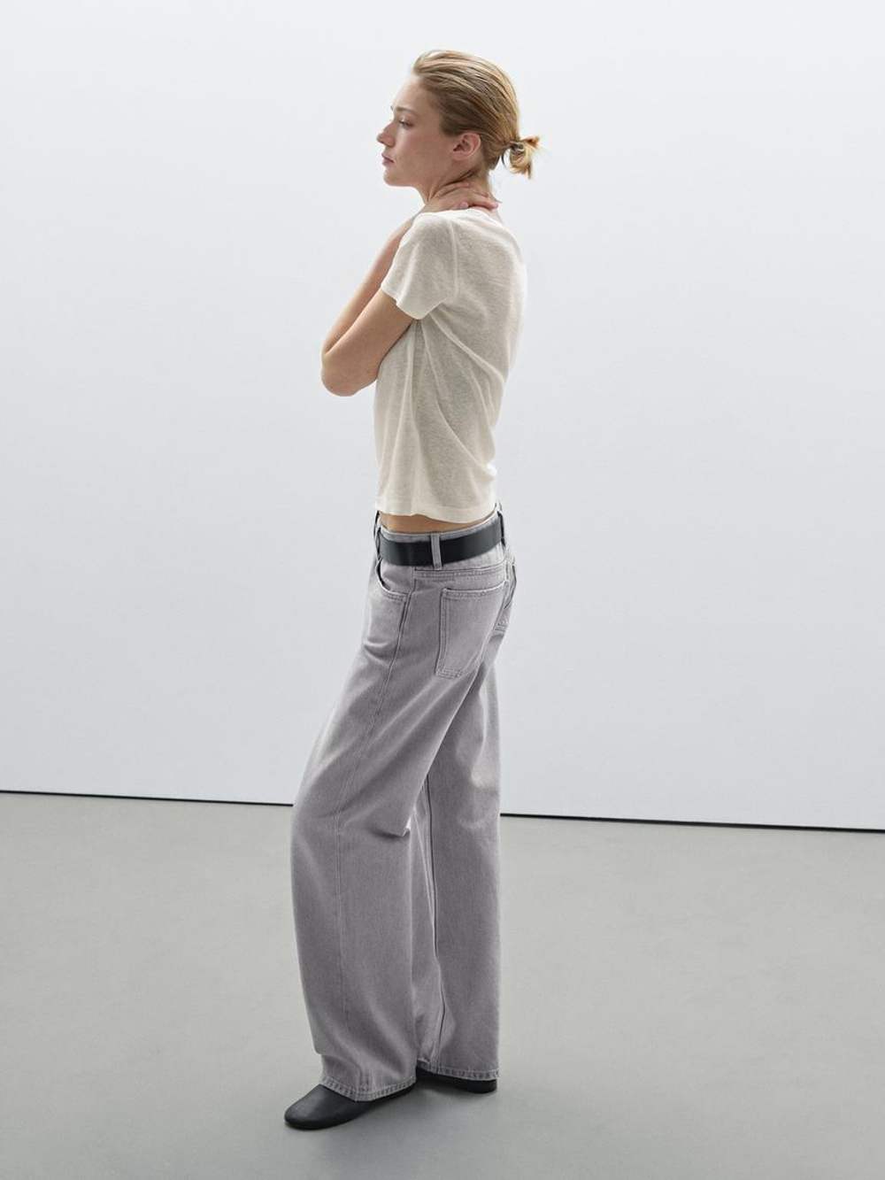 Massimo Dutti Джинсы прямого кроя с низкой посадкой, жемчужно-серый