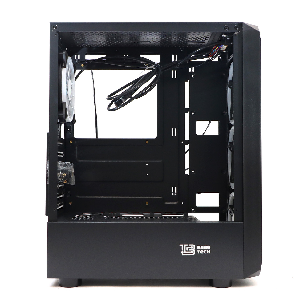 Корпус BaseTech eXtreme GFX-04, Без БП, ATX, чёрный, 4xRGB FAN, 2xUSB2, 1xUSB3, бок: закалённое стекло (BT-GFX-04-TG-4F-RGB)