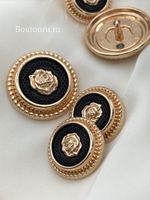 Пуговицы золотистые с розой и черной серединкой