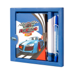 Записная книжка в футляре, 11 см * 15 см, 7БЦ, Alingar, ламинация, тиснение, ручка, замочек, линия, 50 л., "Спорткар синий"