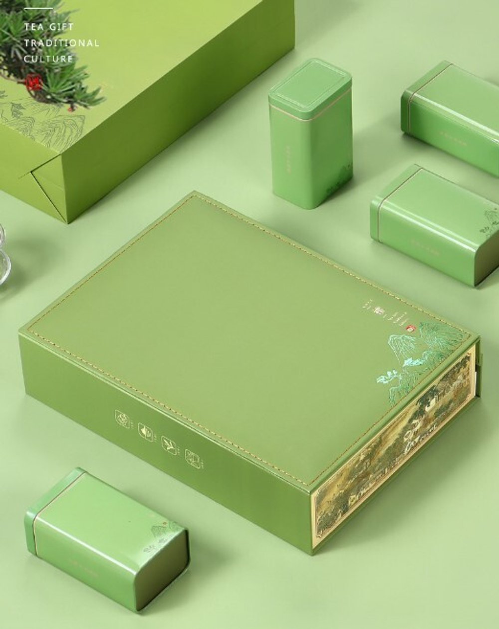 269096.2 Набор подар. "Кожаный" сумка, коробка, 4 банки, 137х85х60, картон/жесть зеленый