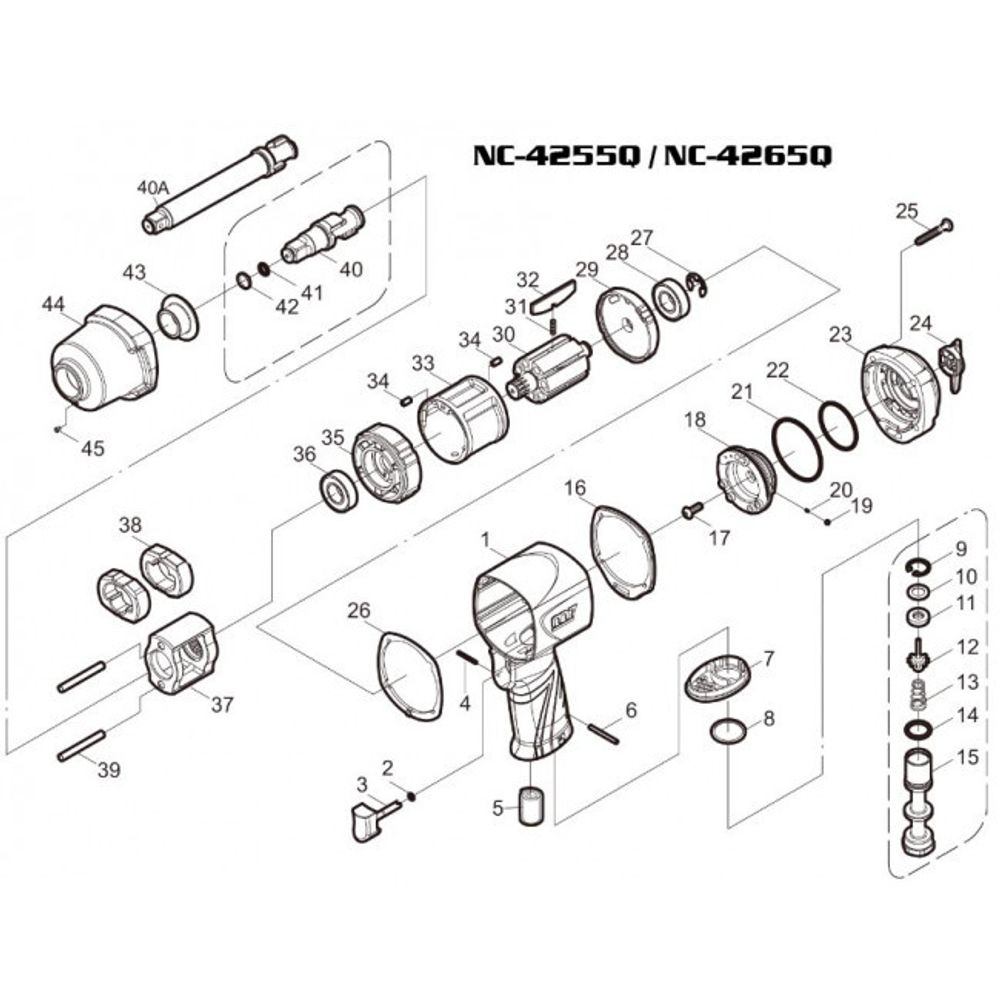 MIGHTY SEVEN (NC-4255T02) Ремкомплект для гайковерта NC-4255Q, ось стандартная (34, 35, 36)