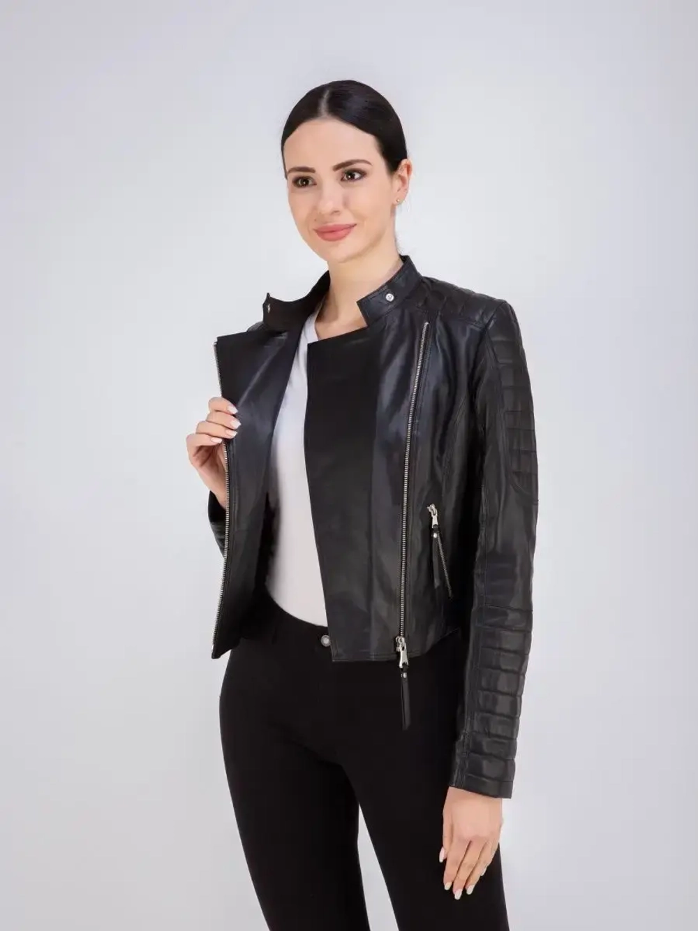 Косуха укороченная демисезонная куртка из натуральной кожи