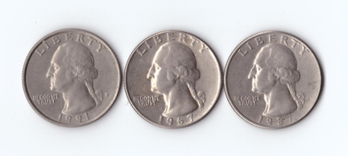 1/4 доллара США 1967,87,91 гг. 3 шт. Разные VF