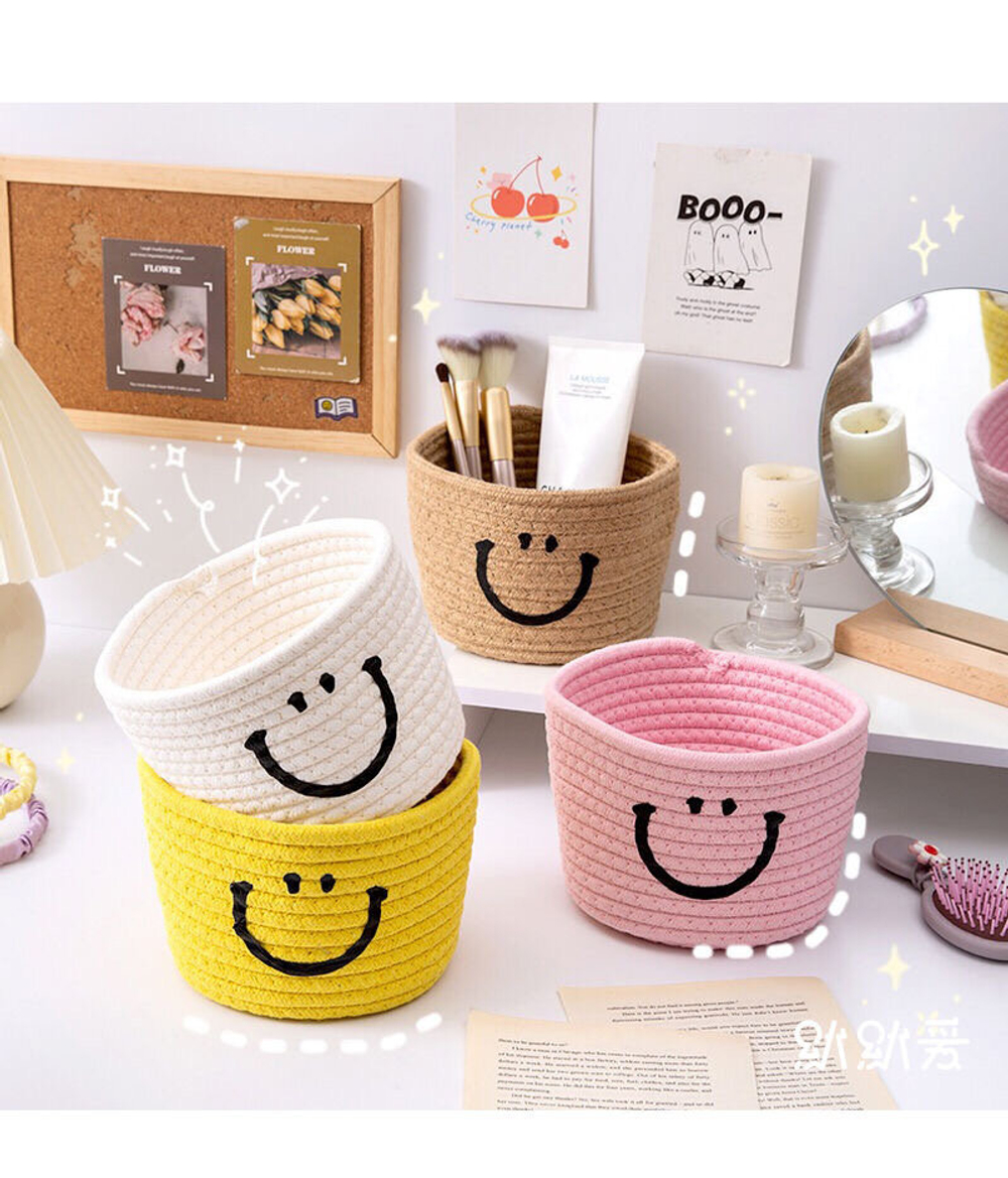 Корзина для хранения плетеная, вязаная размер 15*12см, бежевая