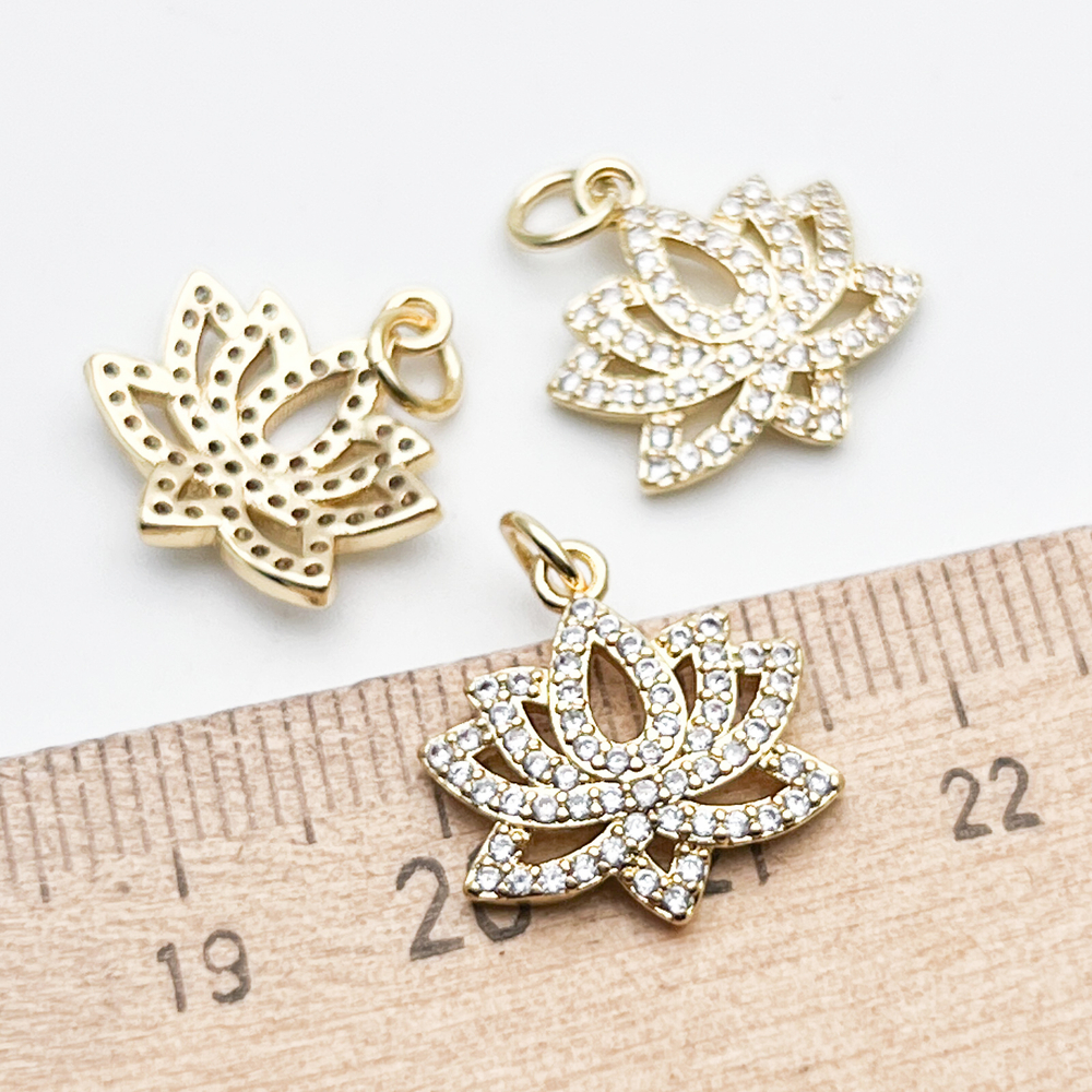 Подвеска Лотос, цвет золото, фианиты, размер 16*16 мм, цена за 1 шт