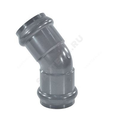 Отвод НПВХ SDR26 Дн 160х45гр Ру10 серый напорный двухраструбный под соединение с уплотнительным кольцом в/к Aquaviva AQV103160