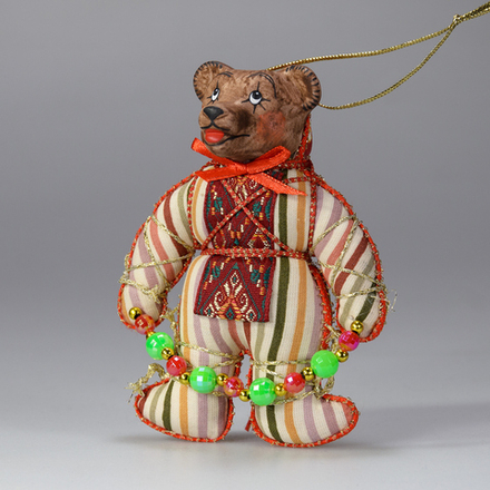 Ёлочная игрушка Медвежонок двухцветный с бусами