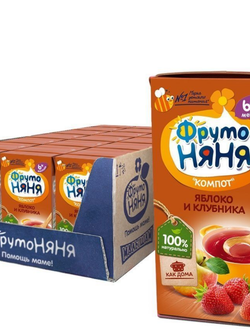 Компот ФрутоНяня из яблок и клубники 0,2 л с 6 месяцев