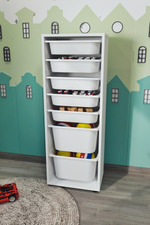 Стеллаж PERA с 7 выдвижными ящиками - белый