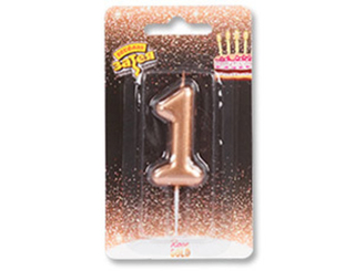 Веселая затея Свеча цифра Розовое золото №1 4,5см