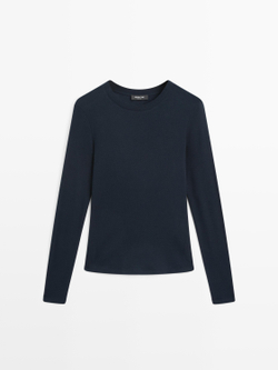 Massimo Dutti Футболка из смесового хлопка с длинными рукавами, темно-синий