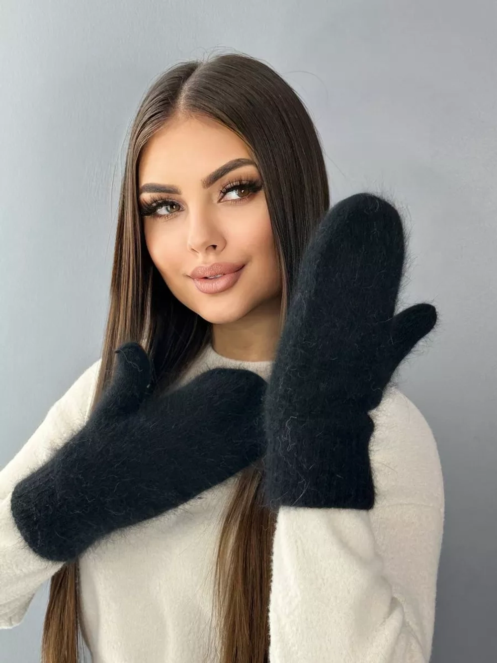 Варежки зимние теплые пушистые ангора