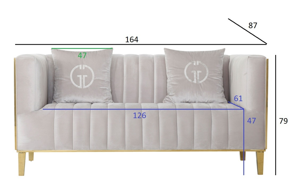 Диван 164x87x79см Garda Decor Basel двухместный велюр серый с золотом