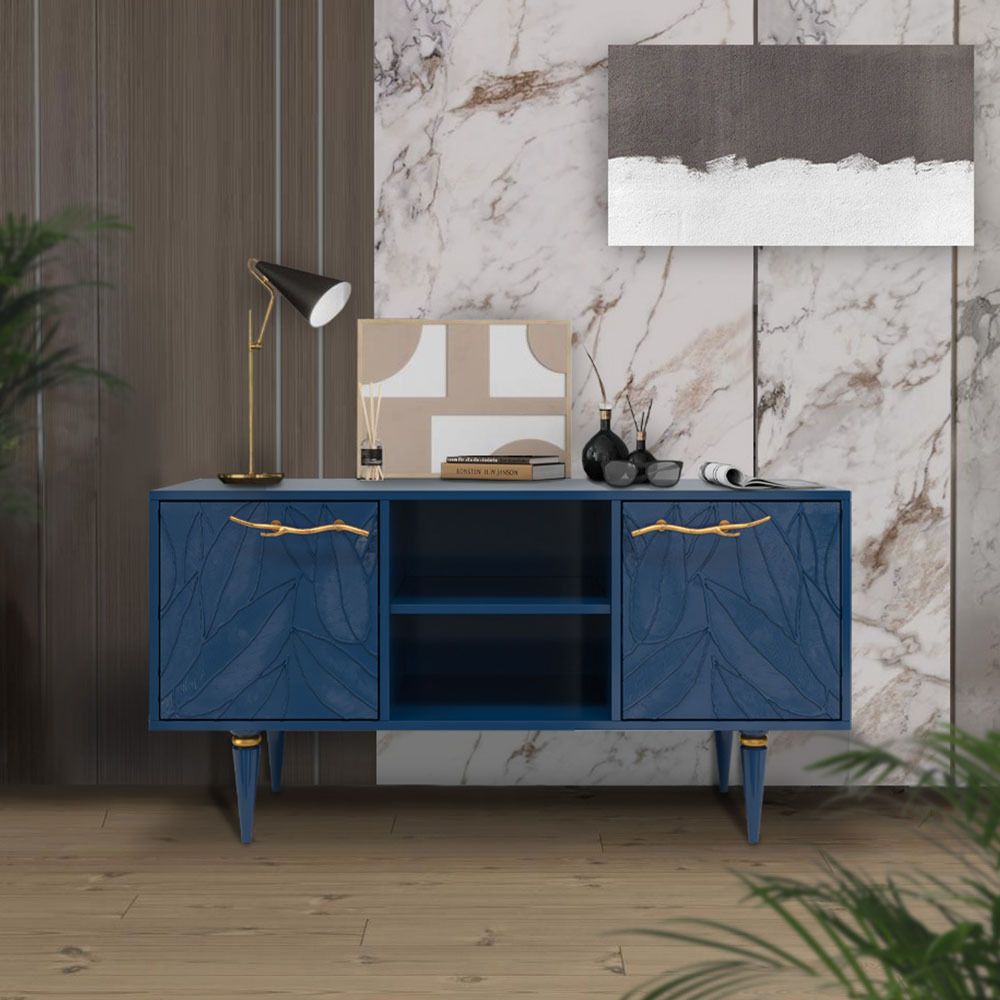 Тумба под ТВ Арт Колор leaves 117см Классик Голд Королевский синий