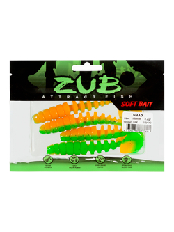Приманка ZUB-SHAD 100мм(4")-4шт, (цвет 022) зеленый верх -оранжевый низ