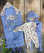 Комплект на выписку 5 предметов велюр "Сара" (Комбинезон, одеяло, бантик, шапочка, слип) (Цвет: Серый)