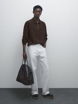 Massimo Dutti Свитер поло с молнией, коричневый